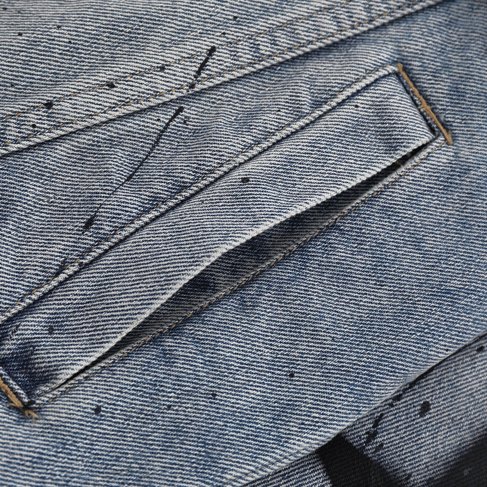 Five-pointed Star Splash Ink Patterned Denim Jacket