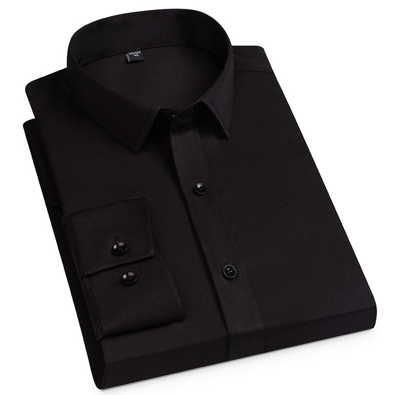 Men's Spring Long Sleeve Solid Color No Pocket Business Casual Stretch Shirt