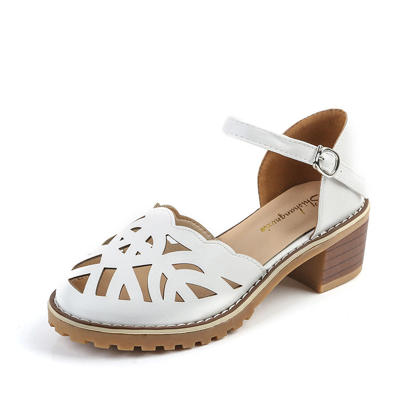 Spring And Summer New Style Sandals Women's Sweet Thick Heel Hollow