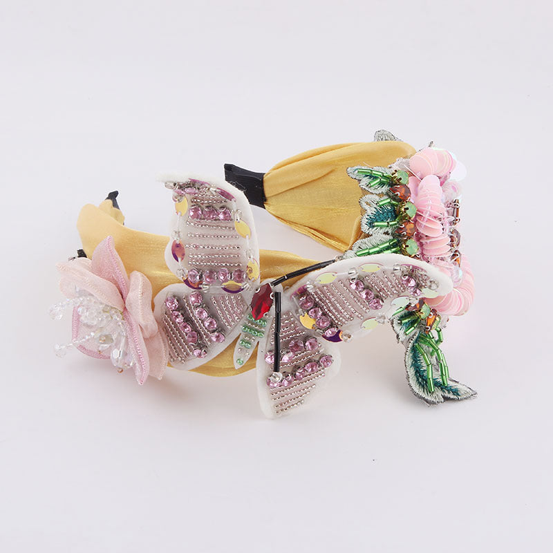 Fabric Flannel Butterfly Diamond Sequin Flower Headband
