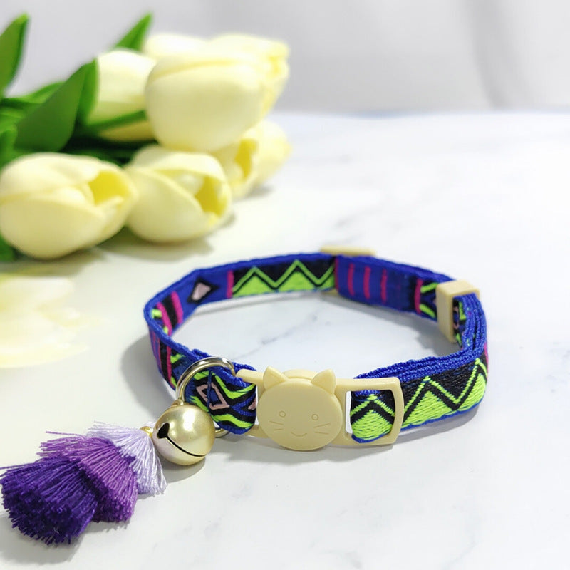 Anti-suffocation Safety Buckle Cat Collar Tassel Bell Adjustable Anchor Chain Rope