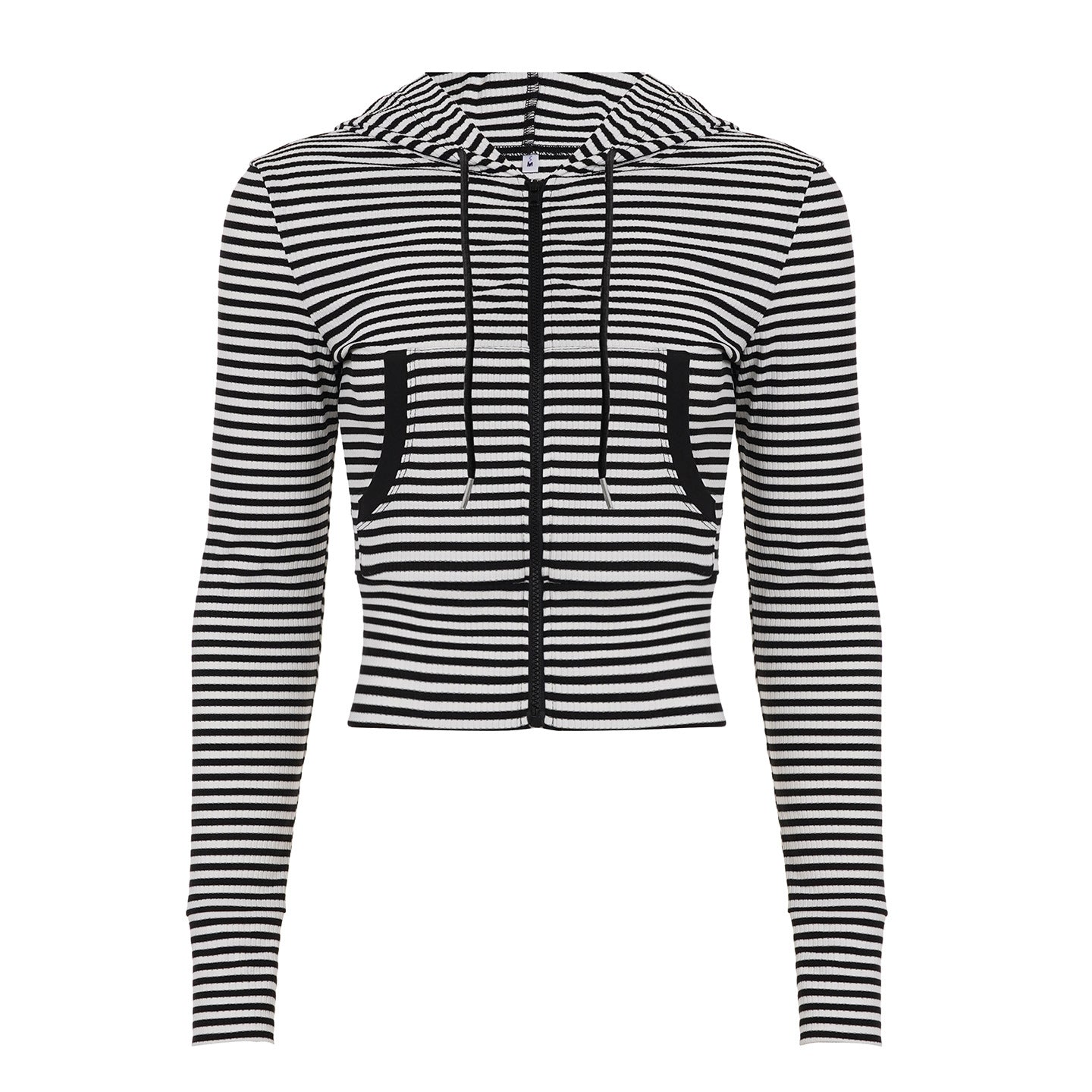 Striped Hoodie Coat Pocket Stitching Zipper Cardigan