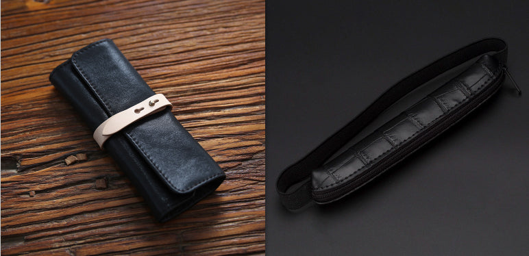 Handmade Men's Genuine Leather Pencil Case Top Layer Cowhide Roll Type