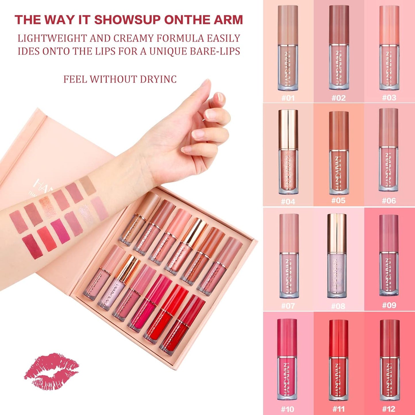 12 Piezas Pintalabios Permanente Liquido, Labiales Mate De Larga Duracion, Rojo Gloss, Barra De Labios Impermeable, Lipstick Set Kit Maquillaje, Para Mujeres Regalo San Valentín Cumpleaño