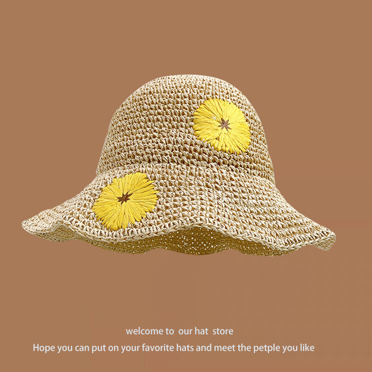 Sweet All-matching Woven Straw Hat Female Seaside Sun-proof Bucket Hat