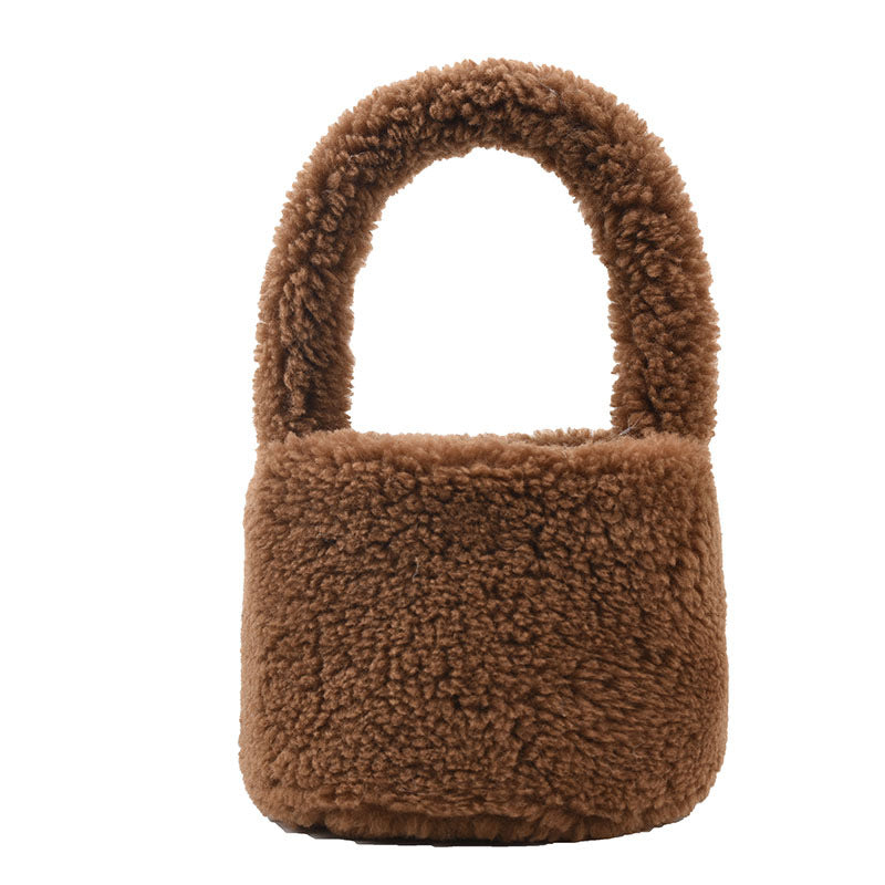 Women's Fashion Lamb Wool Plush Bucket Bag Handbag