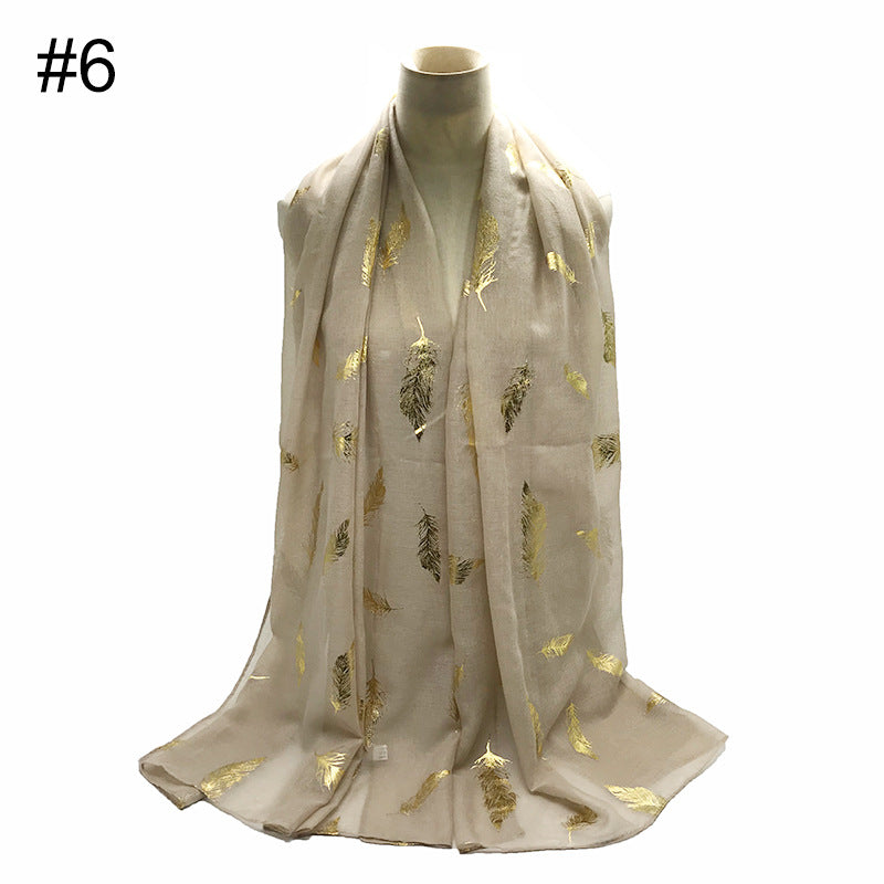 Gold Leaf Print Women's Versatile Scarf Turban Shawl