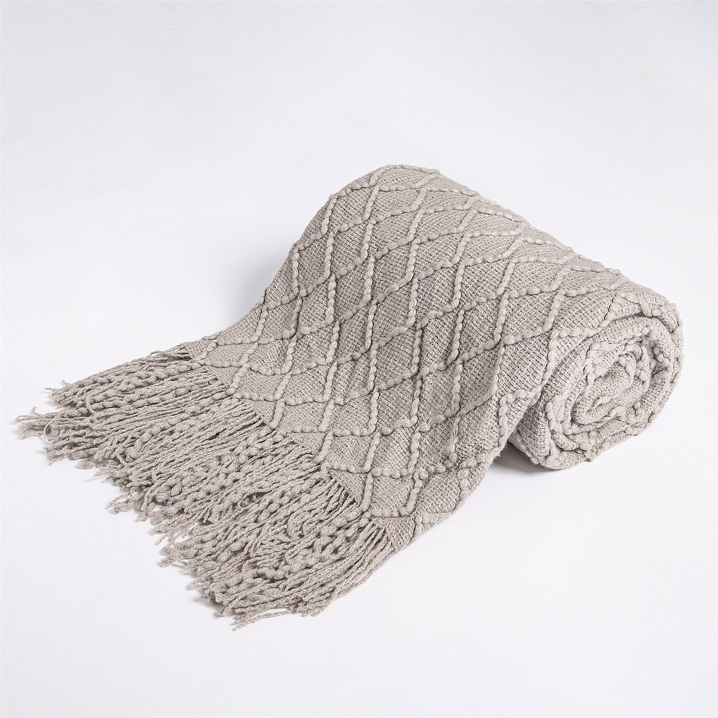 Nordic Pure Color Travel Nap Knitted Sofa Blanket Tassel