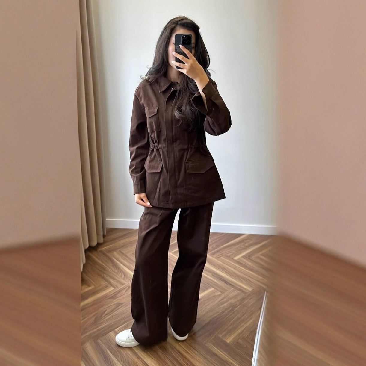 Denim Long-sleeve Button-up Retro Casual Pants Workwear Fashion Set