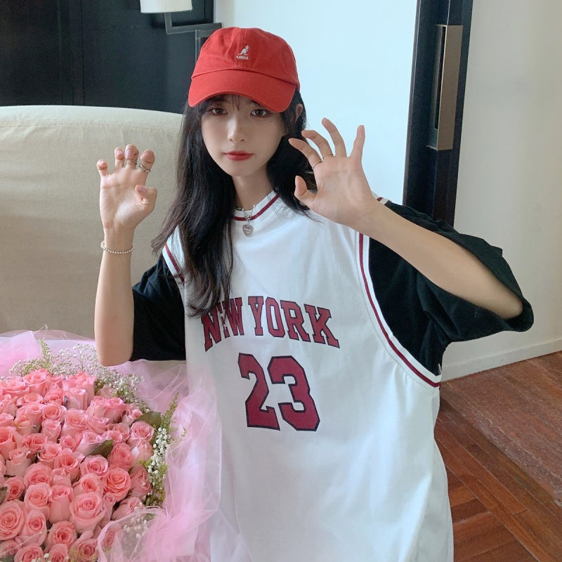 Fake Two-piece Baseball Uniform College Style Temperament Ins Trendy Top