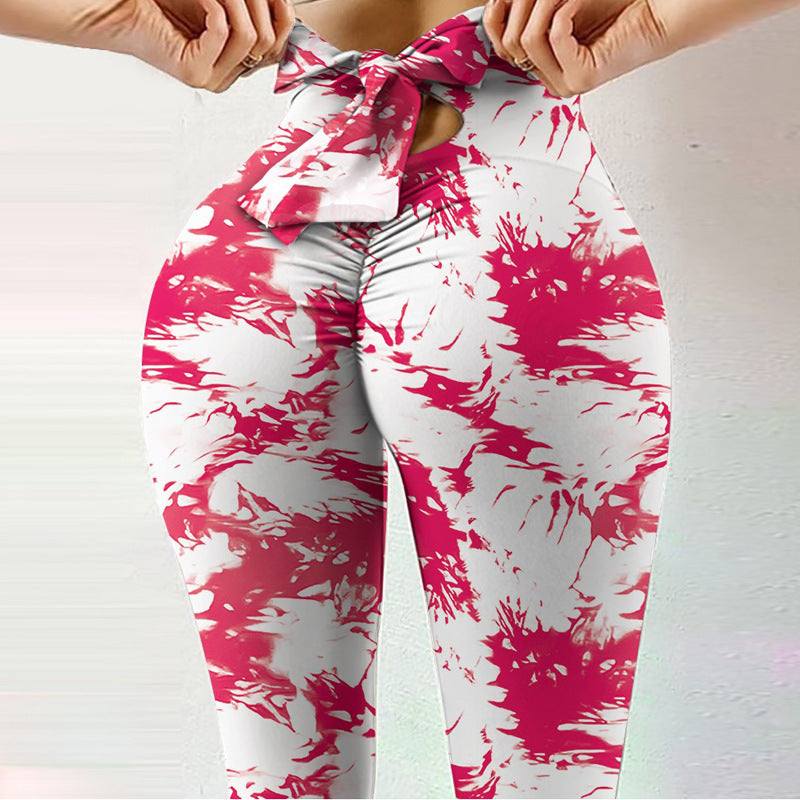 Fitness Høj-elastiske Svedabsorberende Digitalprintede Bowknot Rebbukser Leggings