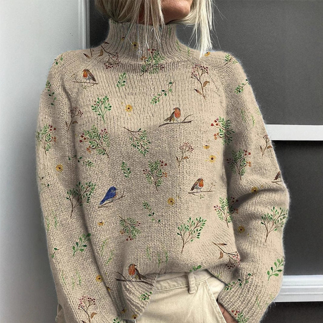 Dame enkel printet afslappet frakke cardigan sweater