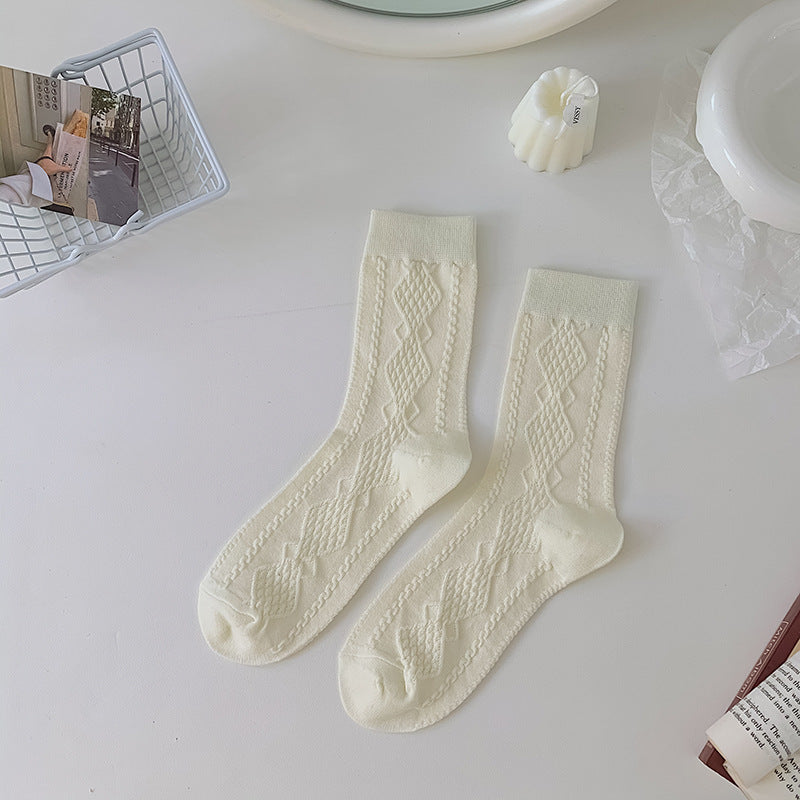 Women's Mid-calf Vintage Solid Colour Stacked Socks