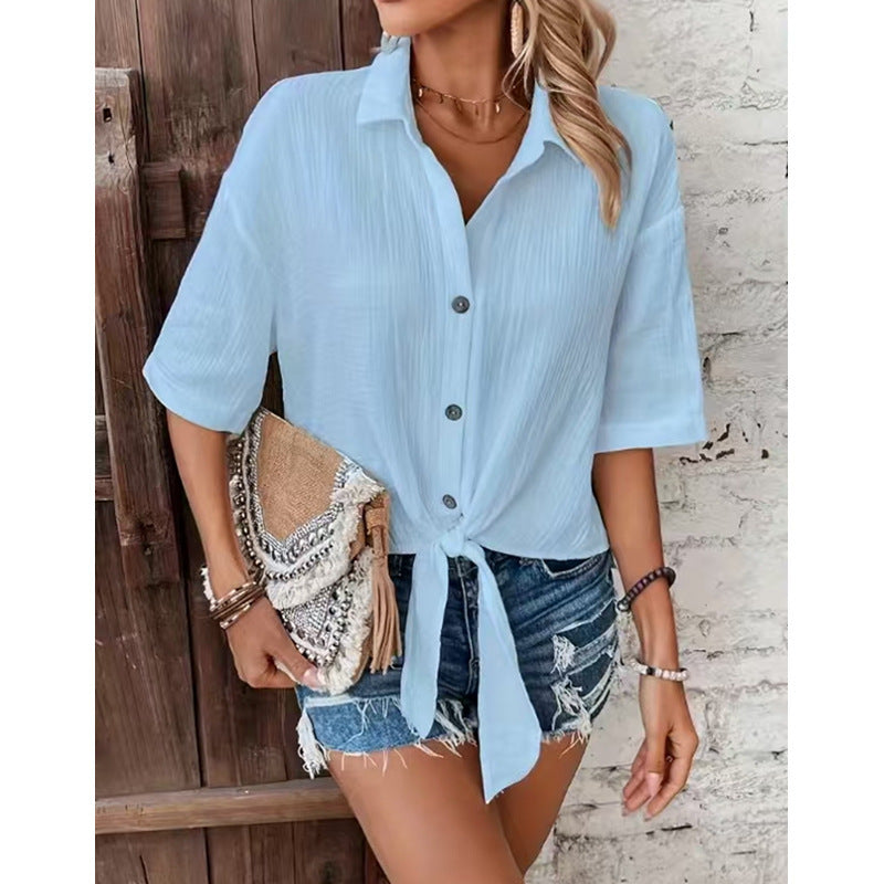 Women's Solid-Color Casual Shirts From Europe And America