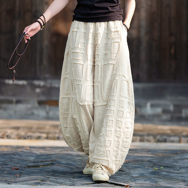 Natural Raw-edged Linen Meditation Bloomers For Everyday Wear