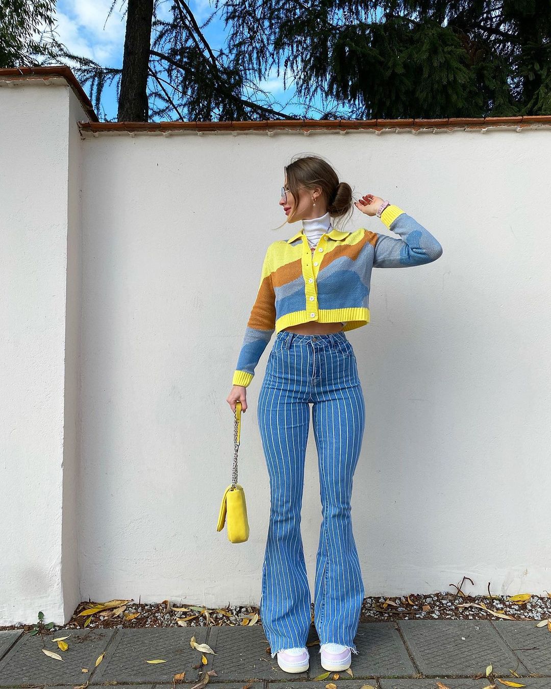 Autumn Fashion Women's Street Retro Hot Girl Style Striped Bell Bottom Pants