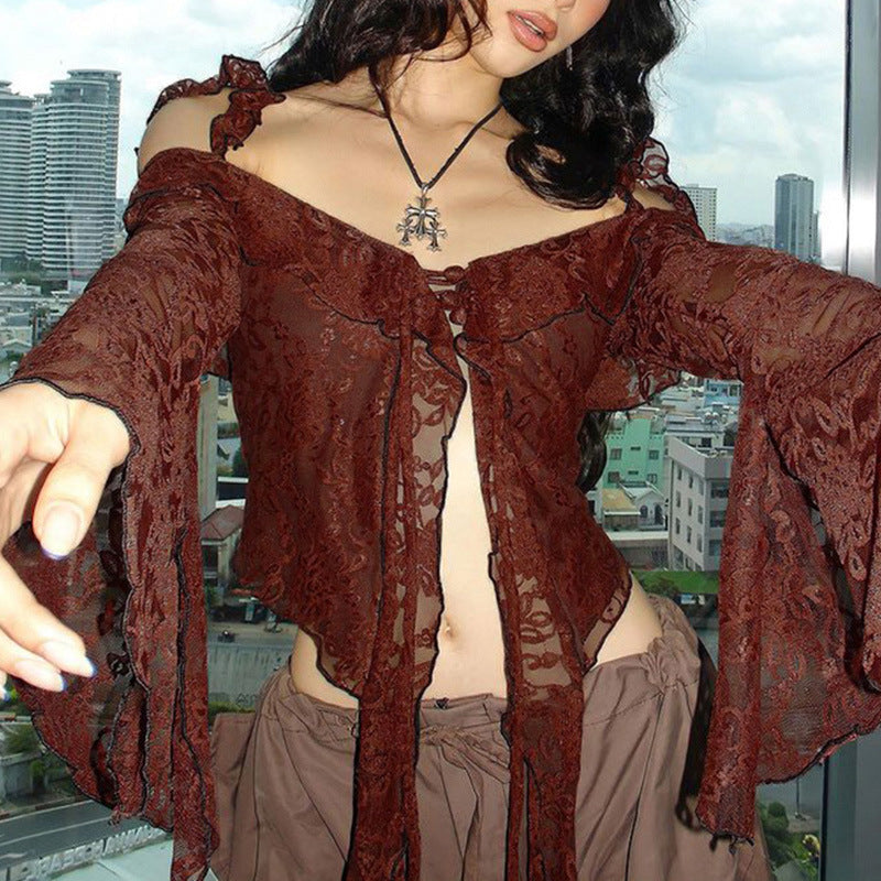 Women's Ins Street Retro Lace Shirt Women's Short Top