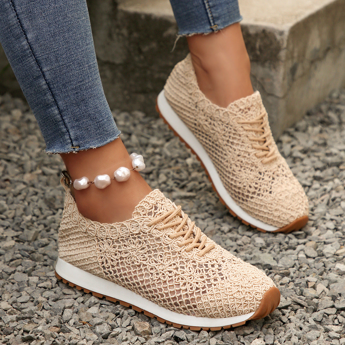 Women's Mesh Surface Shoes Lace-up Canvas Shoes