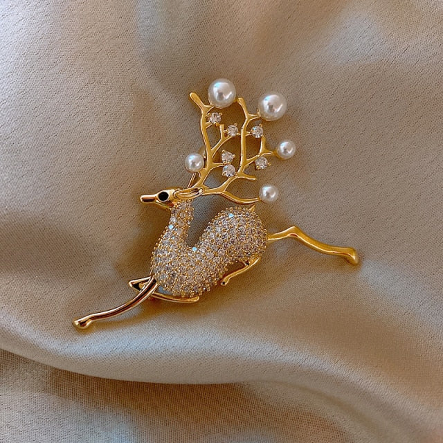 Pearl Leaf Diamond Butterfly Flower Geometric Ring Brooch