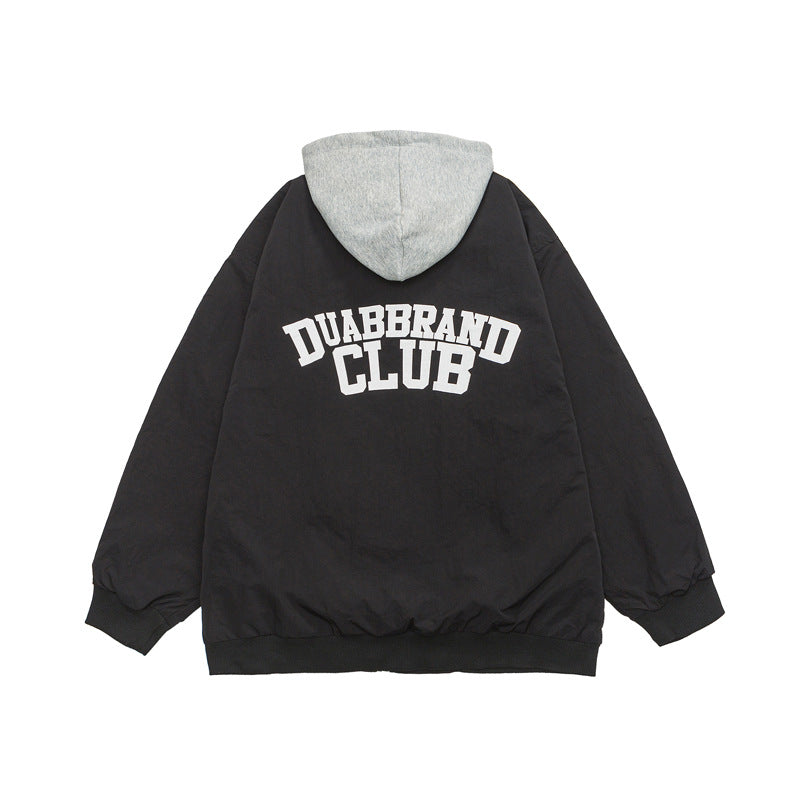 Japanese Retro Simple Letter Jacket Men's And Women's Same Loose Hooded Jacket
