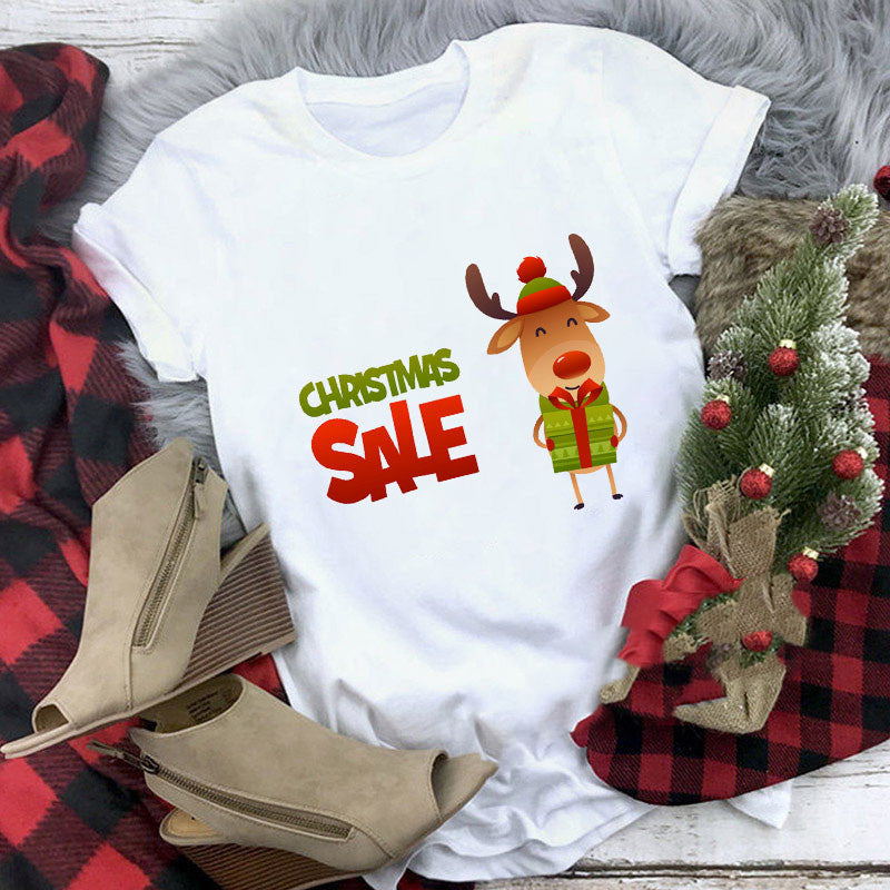 Christmas T-shirt Women's Summer Plus Size With Short Sleeves