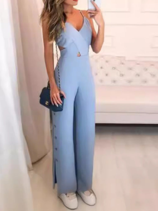 Ærmeløs udskåret camisole jumpsuit med høj talje og i ensfarvet slim-fit