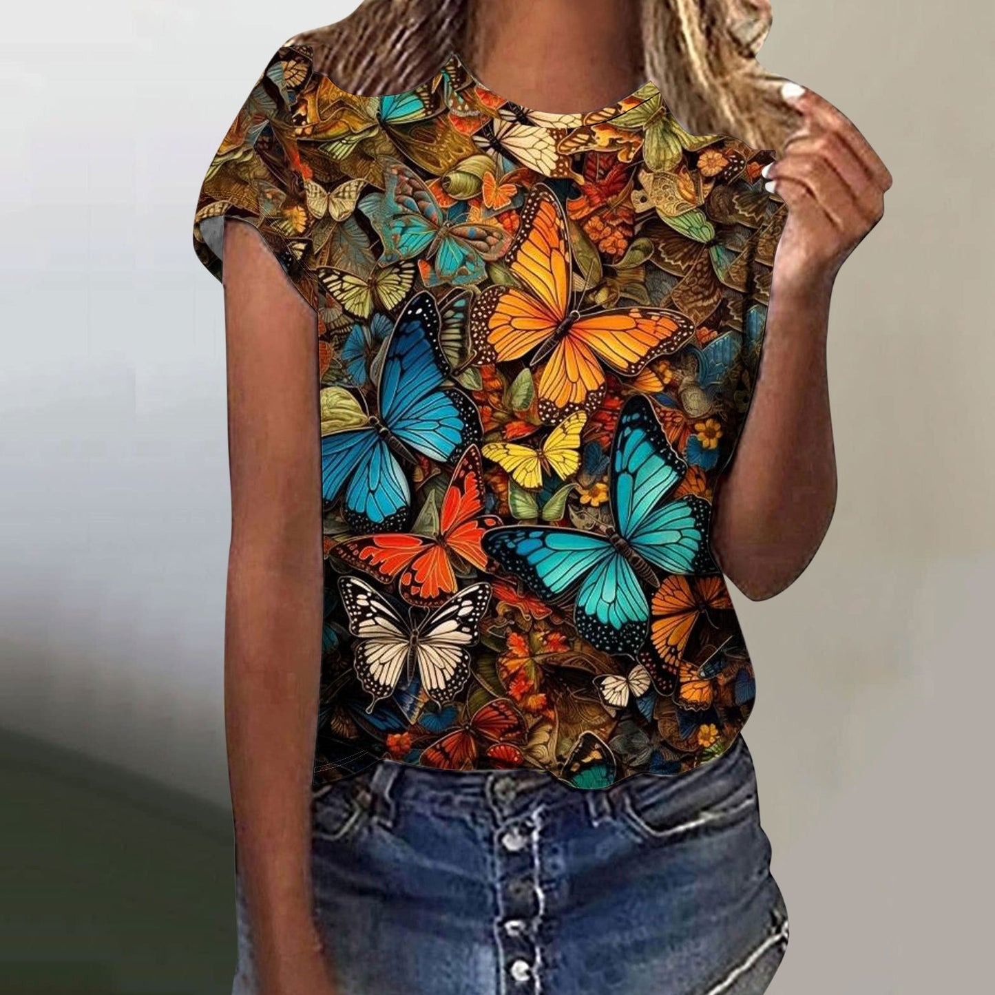 Digital Printing Butterfly Short Sleeve