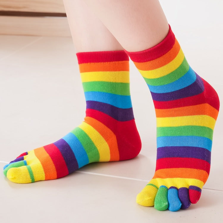 Women's Versatile Rainbow Striped Five Finger Socks