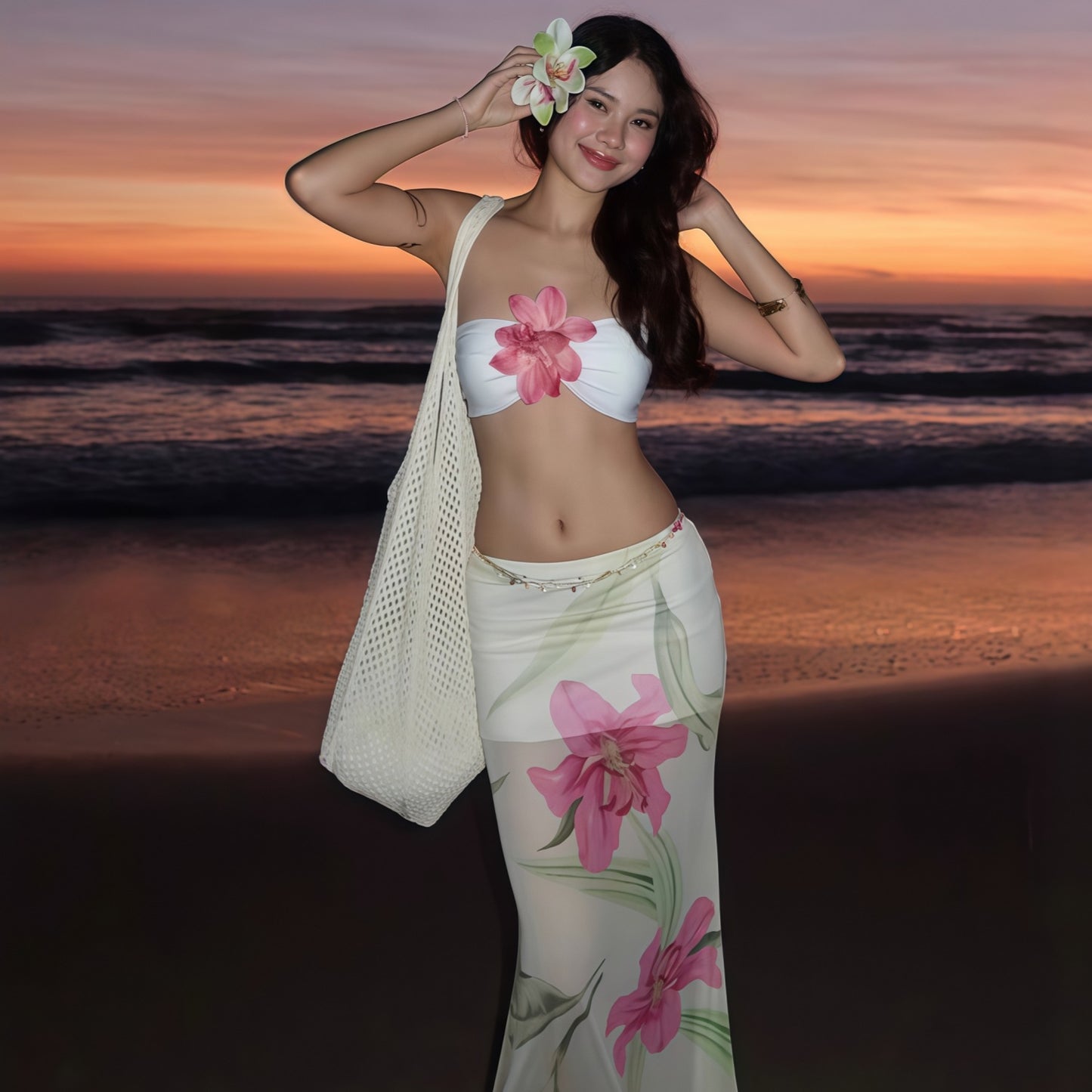 Dopamine Beach Vacation Pure Desire Stil Trykt Mesh Etuinederdel