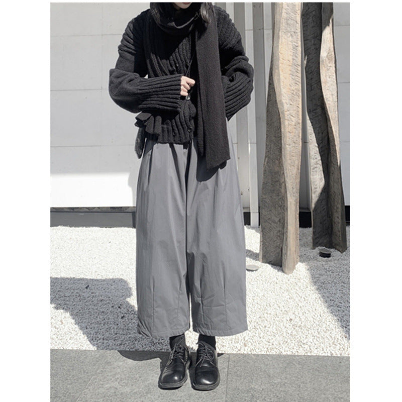 Dark-style Minimalist, Japanese-inspired Cropped Wide-leg Pants For Women