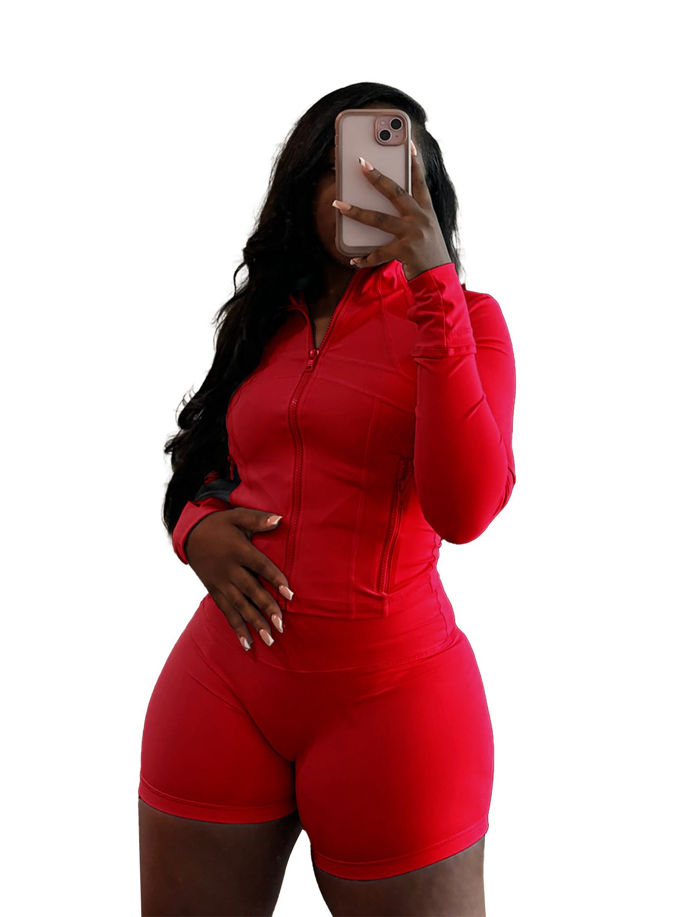 Spring And Summer Sporty Casual Sexy Tight Long-sleeve Shorts Two-piece Set