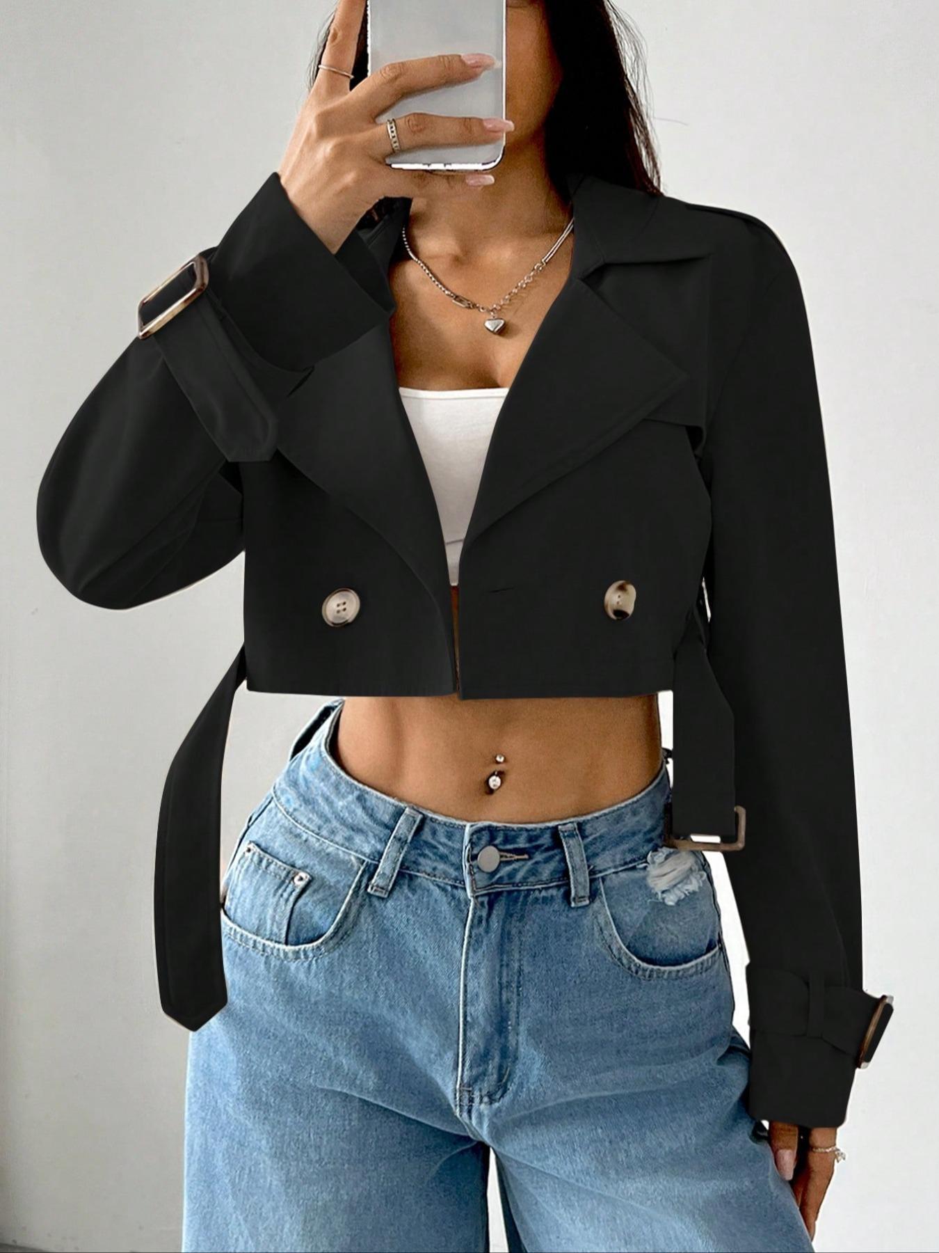 New Womens Chic Short Solid-color Coat With A Premium Sophisticated Vibe