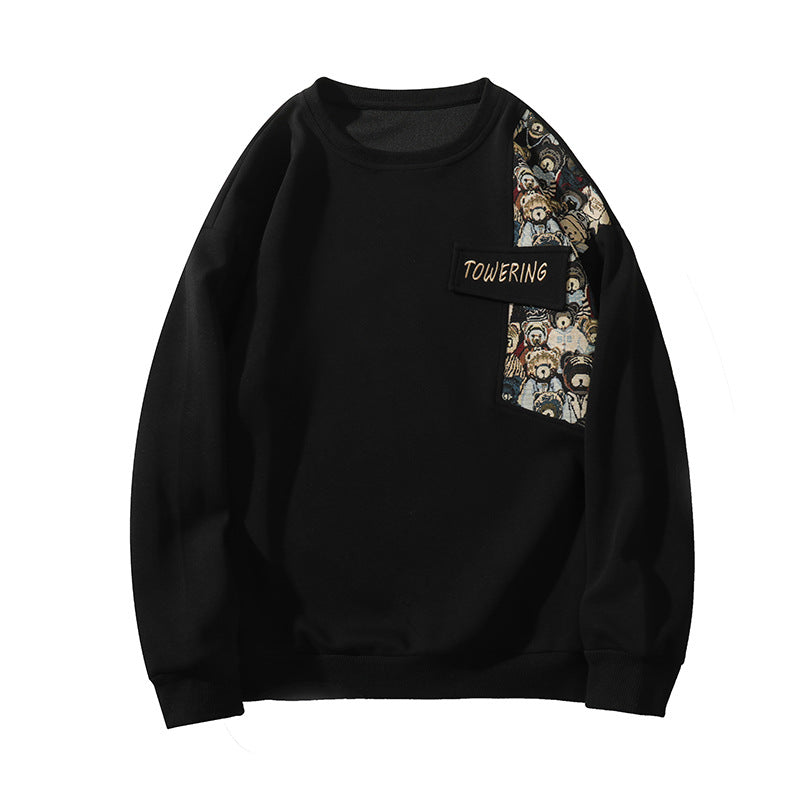 Amerikansk Retro Bamsebroderi Rundhalset Sweater