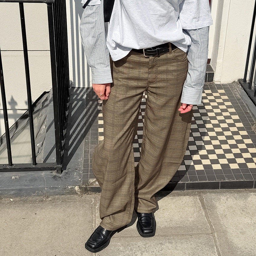 Casual High-waisted Plaid Kick-flare Pants