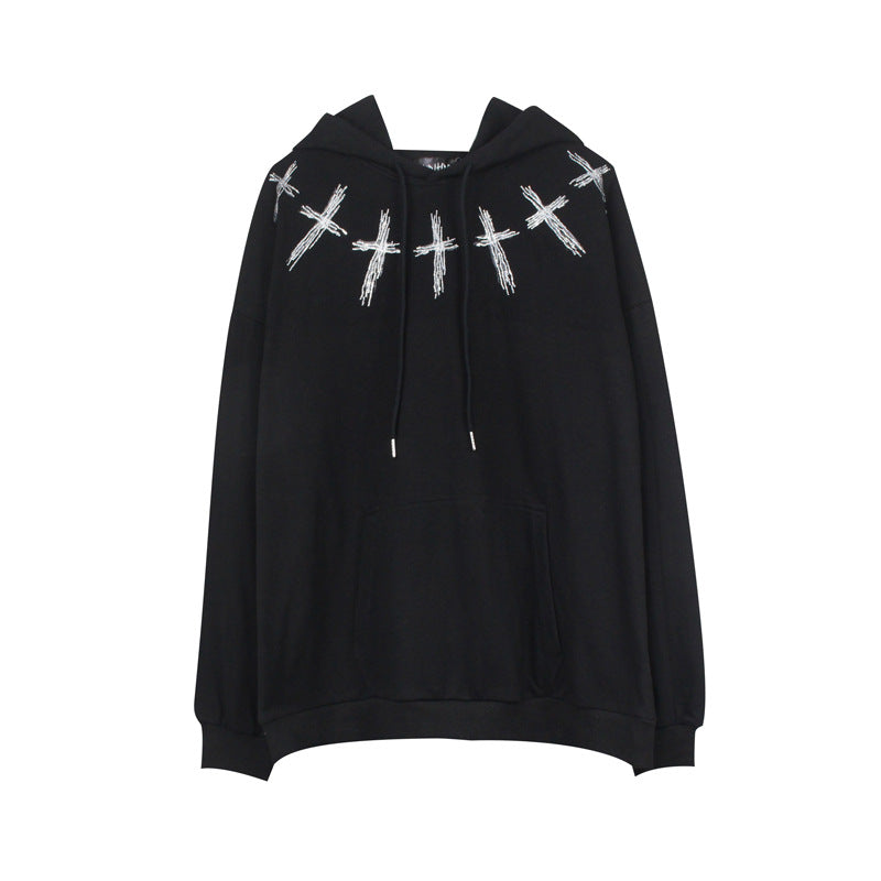 Cross Rhinestone Print Hooded Sweater Men