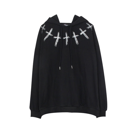 Cross Rhinestone Print Hooded Sweater Men