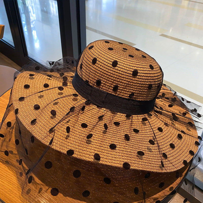 Women's Sunscreen Summer Thin Beach Straw Hat Large Brim Lace