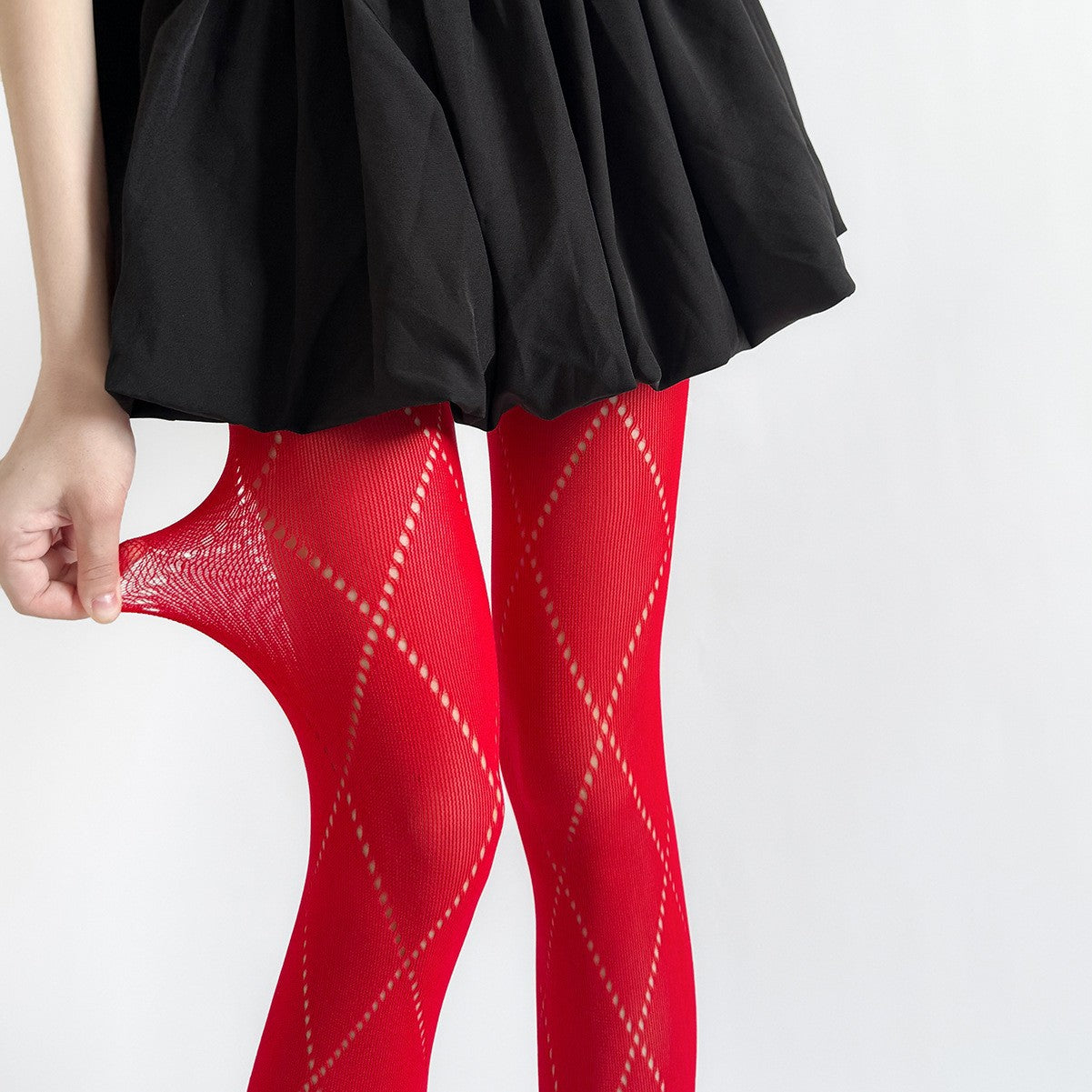 Slimming Gray Diamond-patterned Sheer Tights With Hollow-out Diamond Detailing