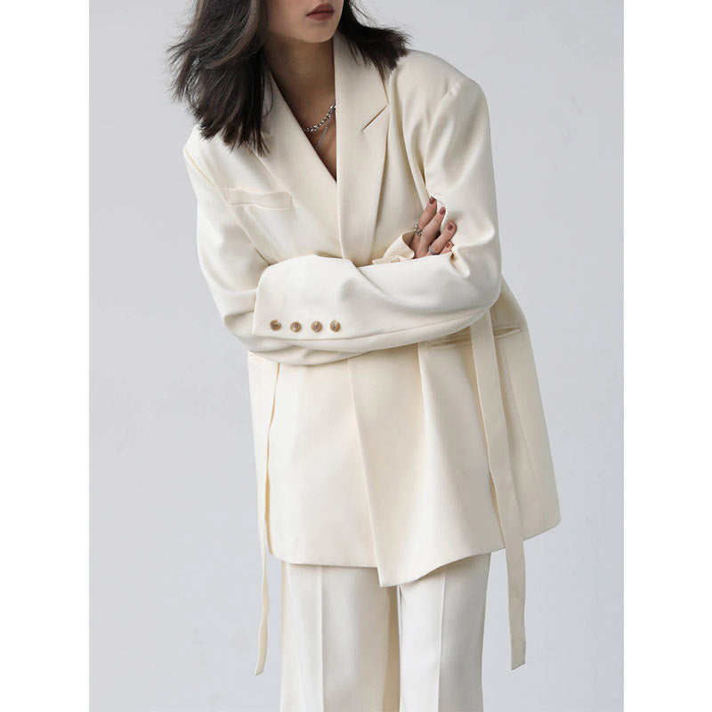 Broad Shoulder Streamer Medium Long Sagging Suit Coat Women
