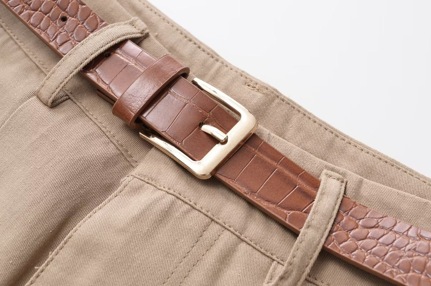 Women's Solid Color With Belt Casual Trousers
