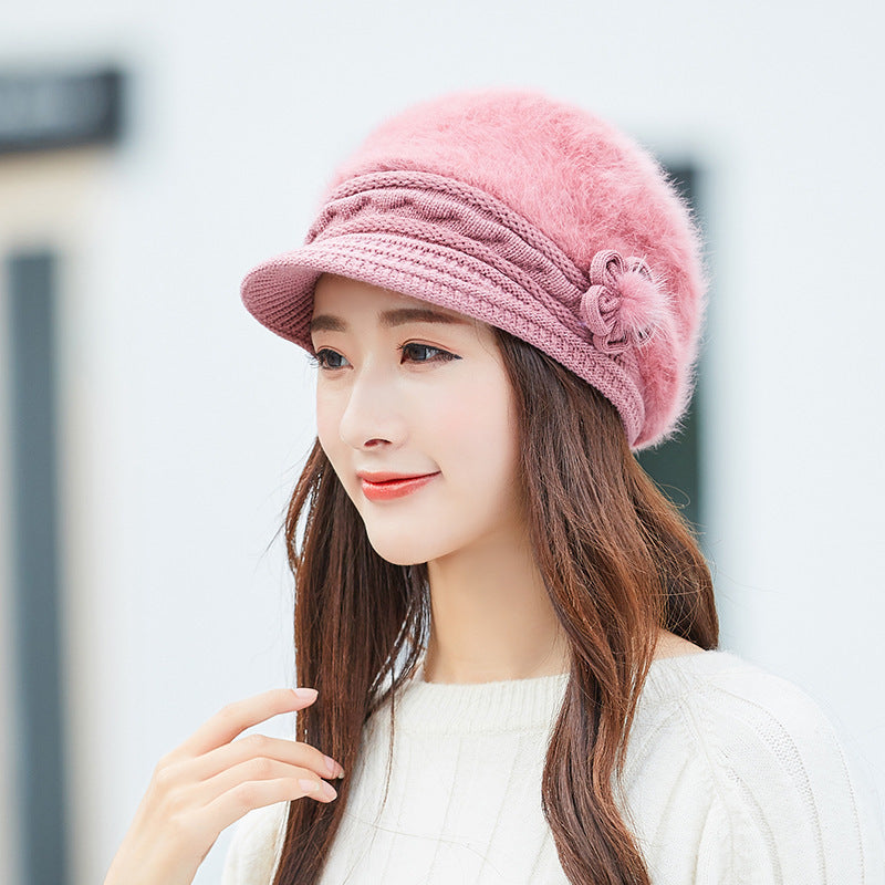 Women's Winter Rabbit Fur Warm Knitted Wool Hat