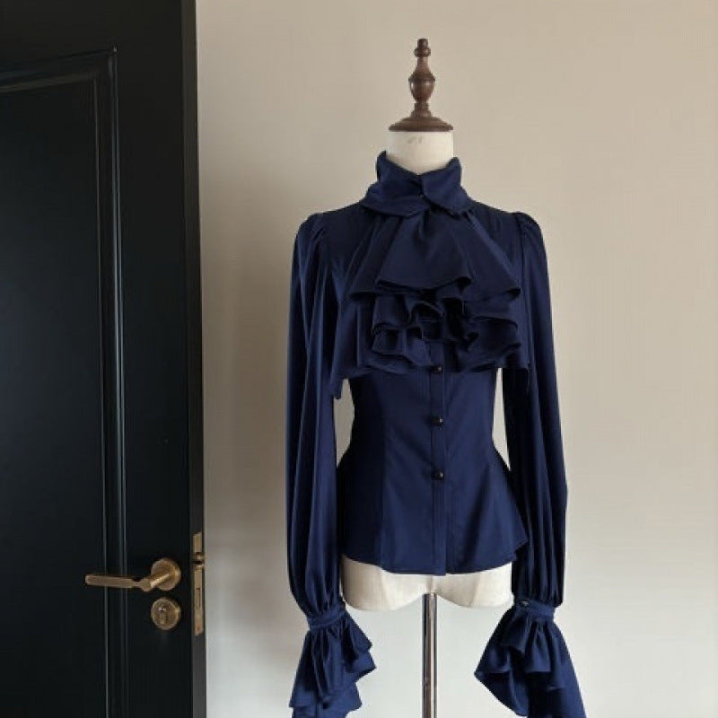 Retro Design Top Langærmet Skjorte Gotisk Stil Langærmet Flæseskjorte