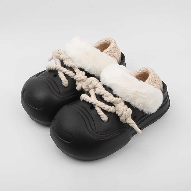 Cute Plush Detachable Fleece-lined Insulated Outdoor Slip-ons With A Thick Sole