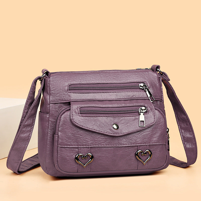 Crossbody Skuldertaske i Blødt Læder med Flere Rum