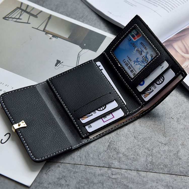 Mini Coin Purse Women's Short Buckle Soft Leather Wallet Three Folding Card Holder