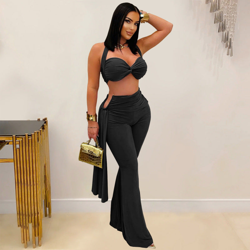 Sexy Temperament Comfortable Casual Summer Tube Top Tie-dye Solid Color Pants Suit