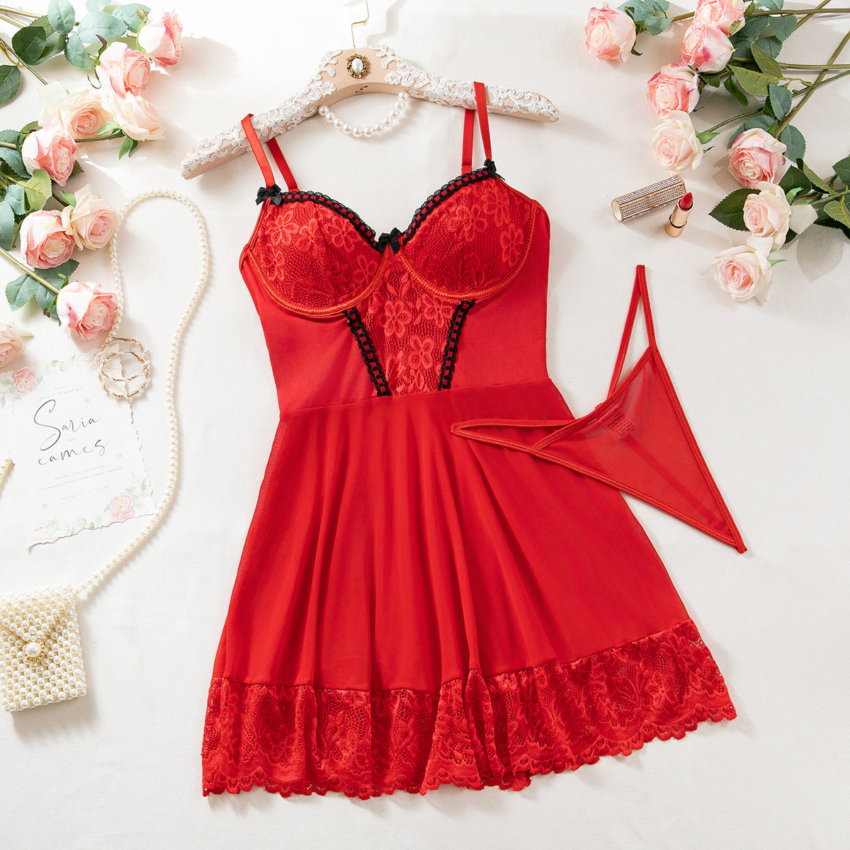 Sexy Lace Mesh Patchwork Stockings Pajamas For Women