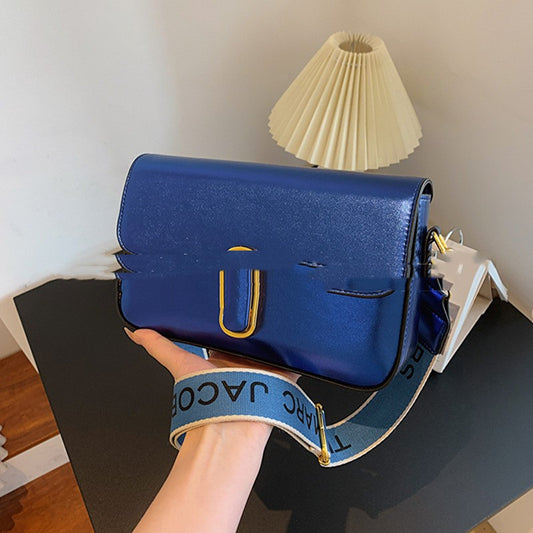 Fashion Small Square Bag Simple Texture Wide Shoulder Strap