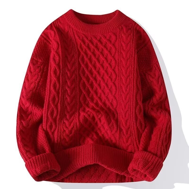 Parrets røde sweater, mænds afslappede tykke hampeblomster strikketøj, frakke, bomuldsstrik, vinteruld