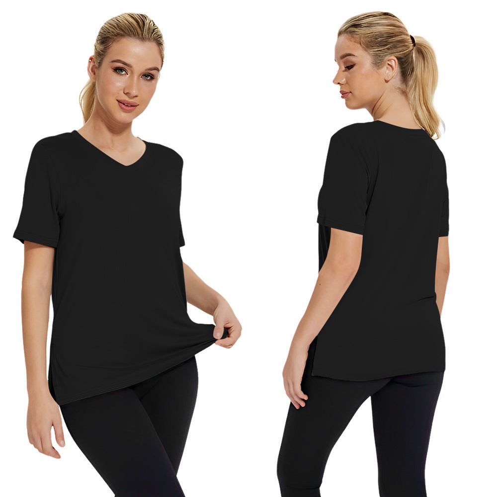 Summer New Solid Color Women's Short Sleeve Loose Split Top